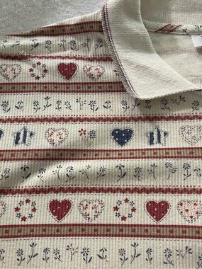 Teddi Cream Polo with Red & Blue Heart and Floral Trim